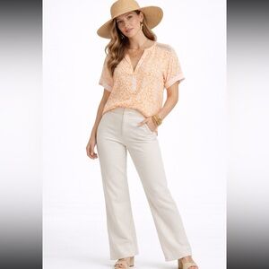 CATO Tangerine Printed V Neck Blouse